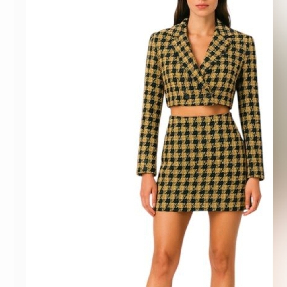 House Of Harlow 1960 Tweed Checkered Skirt & Jacket Set Size S/P